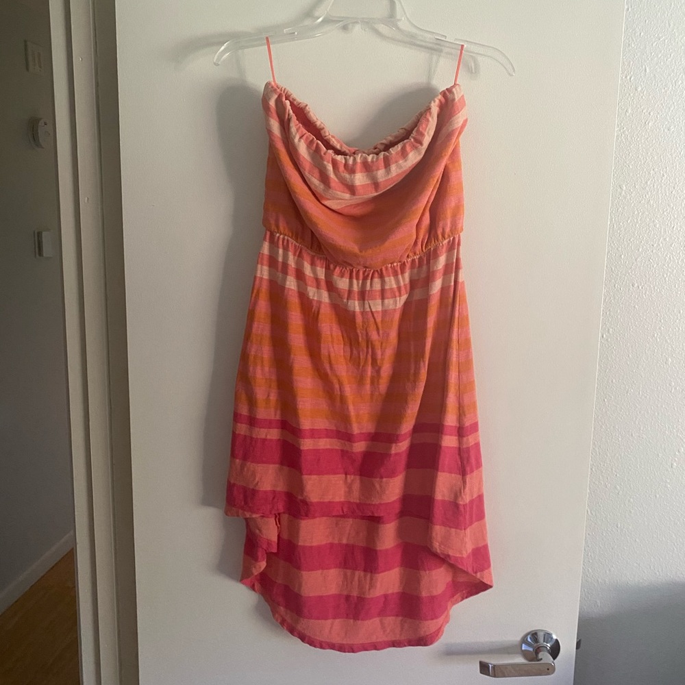 Express high low coral & pink strapless dress
